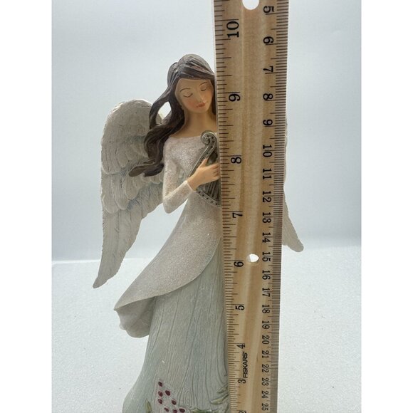 Tall Resin Angel Playing Harp Figurine Christmas Decor Cardinal Bird - Picture 7 of 7